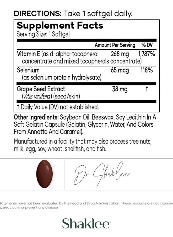 Shaklee Vitamin E - Supports Heart, Brain, and Prostate Health -Neutralizing Damage Caused by Free Radicals Vita-E® 400 IU Tablets with Selenium and Grape Seed Extract - 90 Softgels - Image 3